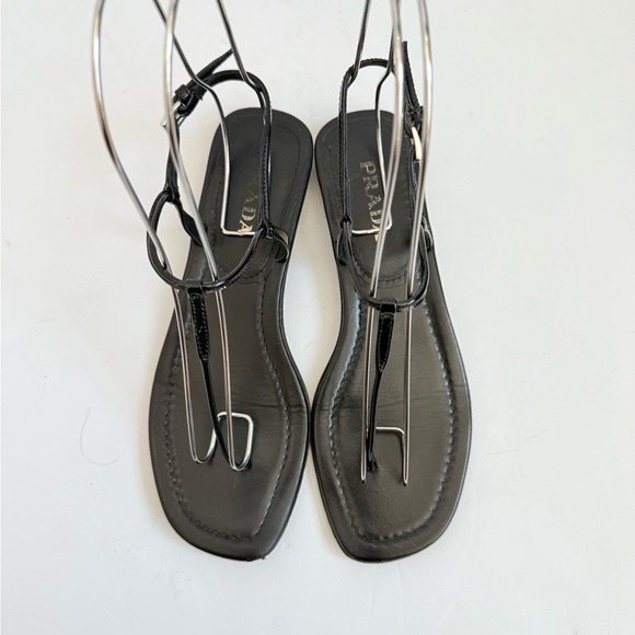 Prada Black Patent Leather open square toe flat thong sandals EU 37 - Picture 4 of 11